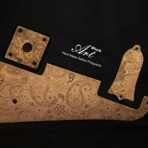 Aged Gibson Les Paul Pickguard Historic SET-of-3 Products - Paisley Engraved and Relic'd in Coppery Solid Brass 1mm Unique