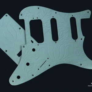 Stratocaster Professional II HSS Pickguard & Tremolo Cover SET-of-2 Sonic Blue Engraved Leaves Matte