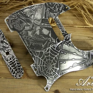 Engraved Aluminum Telecaster Pickguard Silver-Black Tattoo Skull Roses Gambling Aged Relic Tele Scratchplate Hand Made