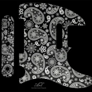 Aluminum Telecaster Pickguard Floral SET-of-2 Black-Silver Paisley Tele Pickguard Metal Satin Finish