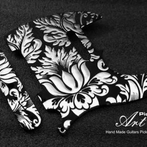 Embossed Telecaster Pickguard Floral & Control Plate SET Liquid Silver Sparkly Leaves Hand Painted 3D Unique fo Tele Scratch Resistant