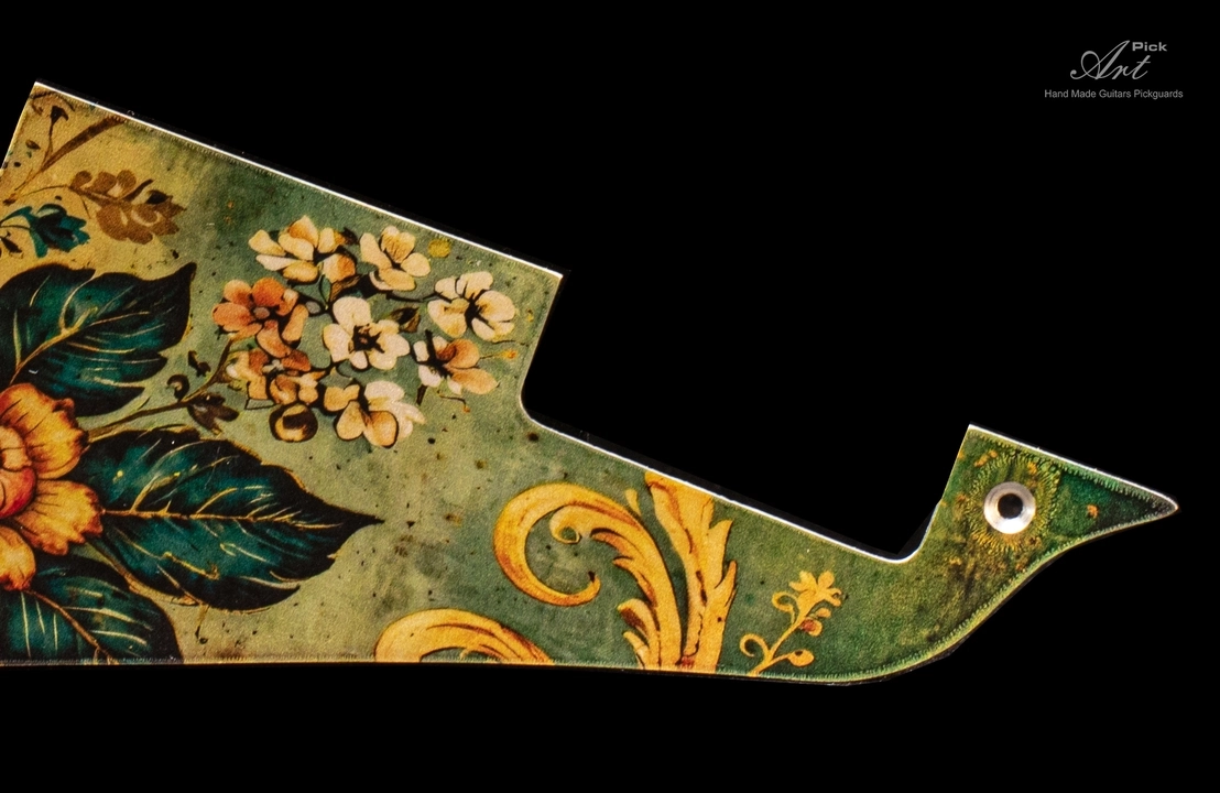 Gibson Les Paul Standard/Studio/Classic LP Pickguard SET-of-4: Vintage Victorian Floral Green-Gold Anodized Aluminum Metal 1.5mm