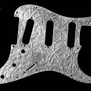 Aluminum Stratocaster SSS Pickguard Silver Antique Etched Metal Engraved Celtic Abstract Geometric Branches Textured Strat Pickguard - Brand New