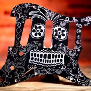 Aluminum Stratocaster SSS Pickguard Black-Silver Sugar Skull Metal Strat Pickguard 1.5mm