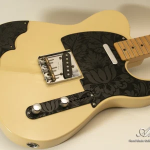 Telecaster Pickguard SET-of-3 with Telecaster Armrest and Control Plate Black Baroque Leaves Engraved Wood Tele Pickguard