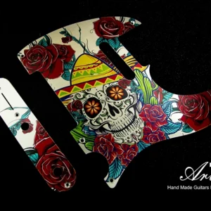 Telecaster Pickguard & Control Plate SET Sugar Skull and Roses on Aluminum Tele Scratchplate