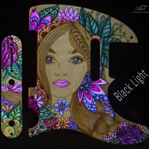 3D Telecaster Pickguard SET-of-2 Glow in the Dark Fairy Blonde - Hand Painted w Acrylic and Shiny Resin and Swarovski Stones Fantasy/Comic Book Style