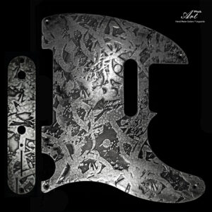 Telecaster Pickguard SET-of-2 Tele Pickguard Silver Steel Etched Metal Engraved Celtic Viking Geometric Branches