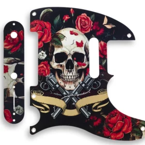 Aluminum Telecaster Pickguard Floral SET-of-2 w Control Plate Skull Guns'n'Roses Metal Tele Pickguard for Fender