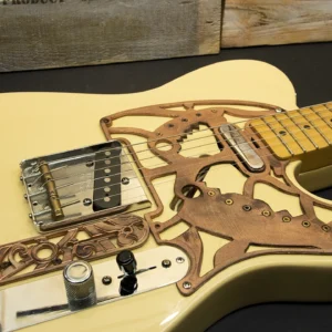 Unique Engraved Telecaster Pickguard & Control Plate SET Handmade Coppery Wood - Star Trek Klingon Inspired - Only 5 Holes version