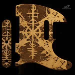 Engraved Wood Telecaster Pickguard Celtic Symbol Viking SET-of-2 Cream-Brown Tele Scratchplate