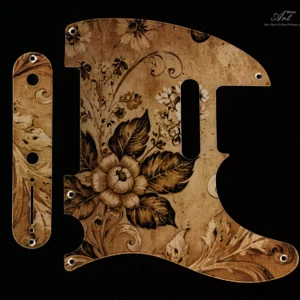 Aluminum Telecaster Pickguard Floral Old Gold Bronze Sepia-Brown in Vintage Victorian Style Tele Pickguard SET-of-2 Metal Satin Finish