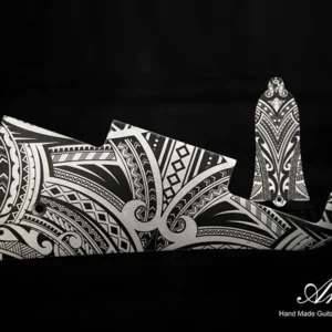 Gibson Les Paul Historic Pickguard & Truss Rod Cover SET-of-2 Silver-Black Geometric Polynesia on Aluminum