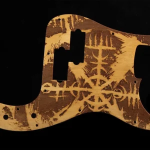 Fender Precision Bass Pickguard Cream-Brown Celtic Symbol Viking Engraved Textured Wood